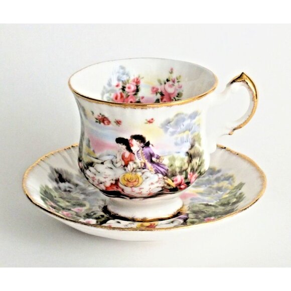 RARE Paragon Teacup and Saucer Marlborough Courting Couple Made in England   - Picture 1 of 16